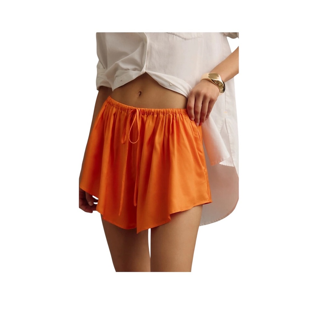 NWT Anthropologie Maeve Orange Silky Drawstring Flowy Chemisette Shorts Small